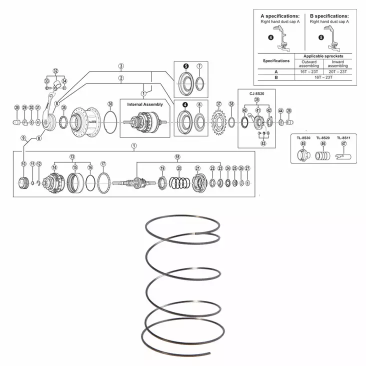 Shimano Nexus 8-V (Sg-8c31), Palautusjousi - TAKANAVAN OSAT - 64407 - 1