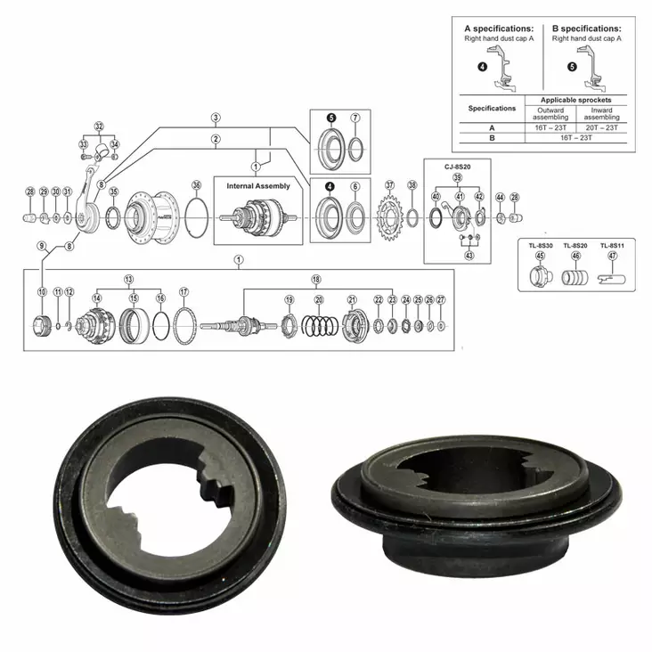 Shimano Nexus 8-V (Sg-8c31), Kartio Oikea Tiivisteellä - TAKANAVAN OSAT - 64409 - 1